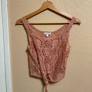 dELiA*s Pink Sheer Floral Tank Crop Top Dusty Rose Front Bow Size X-Small XS